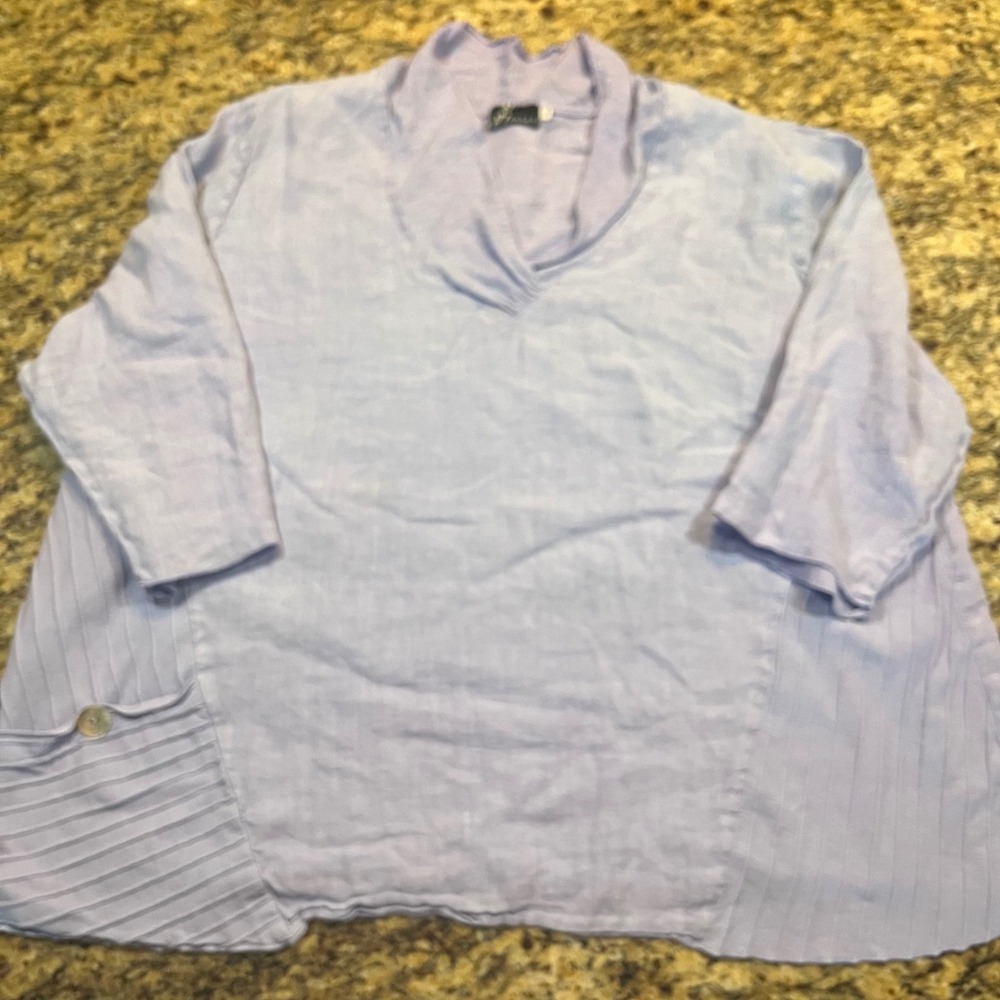 Fenini Womens 3X Lavender Cotton Linen Pintuck Pleated Cowl Neck Top Made in USA